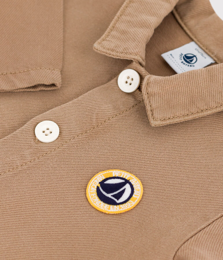 Tutina lunga in cotone tinta unita stile meccanico neonata beige