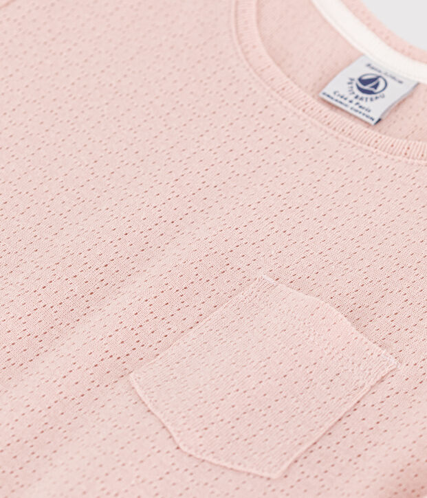 Camicia da notte bambina in cotone traforato tinta unita rosa