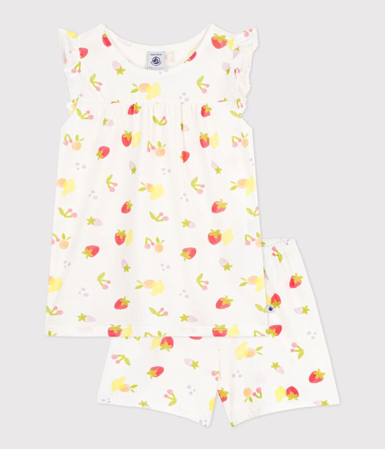 Pigiama corto in cotone con stampa di frutti bambino bianco/multicolore