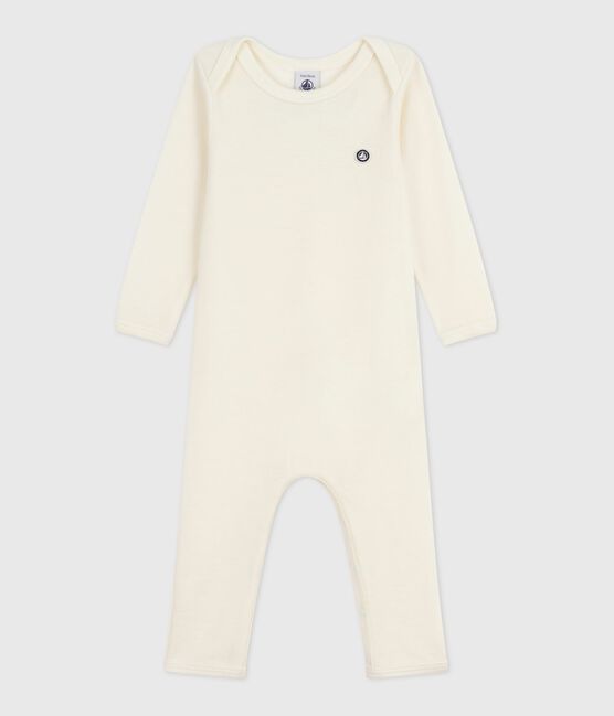 Body lungo in lana e cotone neonato ECRU 08163