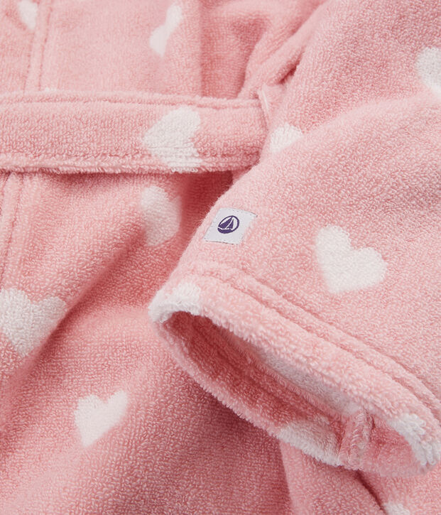 Accappatoio bambina a cuori in spugna rosa/bianco