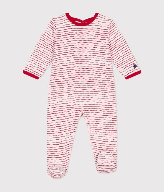 Tutina pigiama neonato in ciniglia bianco ECUME/ CORRIDA