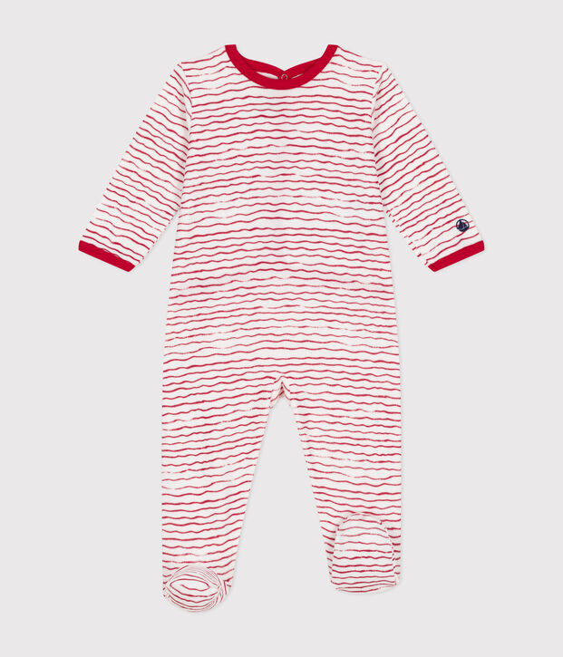 Tutina pigiama neonato in ciniglia bianco/rosso