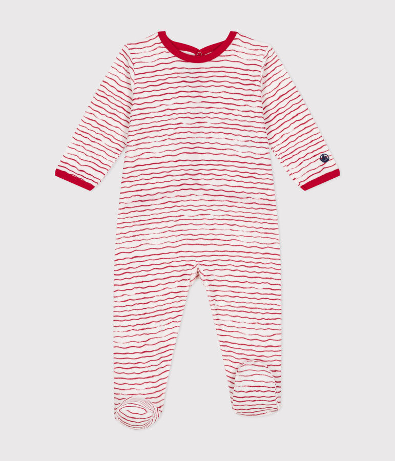 Tutina pigiama neonato in ciniglia bianco/rosso