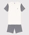 Pigiama corto bambino in cotone millerighe blu SMOKING/bianco MARSHMALLOW