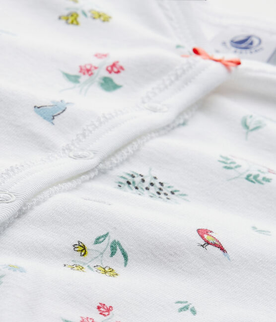 Tutina senza piedi bebè bambina stampata bianco ECUME/bianco MULTICO
