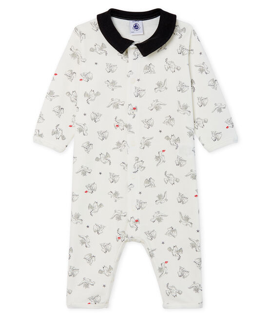Tutina pigiama senza piedi bambino a costine bianco MARSHMALLOW/ MULTICO CN
