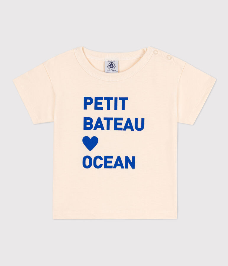 T-shirt beb&egrave; a maniche corte in jersey con motivo ecru