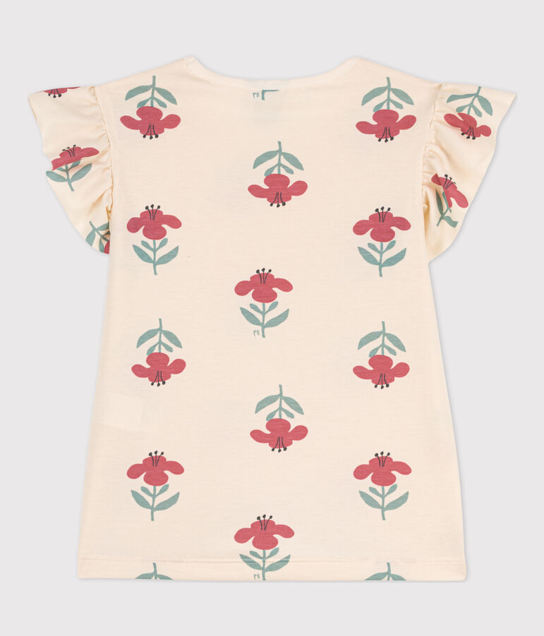 T-shirt in cotone stampato bambina ecru/blu/multicolore