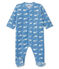 Tutina pigiama neonato in ciniglia blu ALASKA/bianco MARSHMALLOW