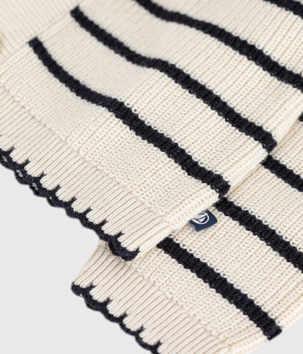 Cardigan in cotone a righe neonata ecru/blu