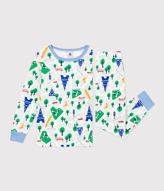 Pigiama bambino fantasia Parigi in cotone bianco MARSHMALLOW/bianco MULTICO