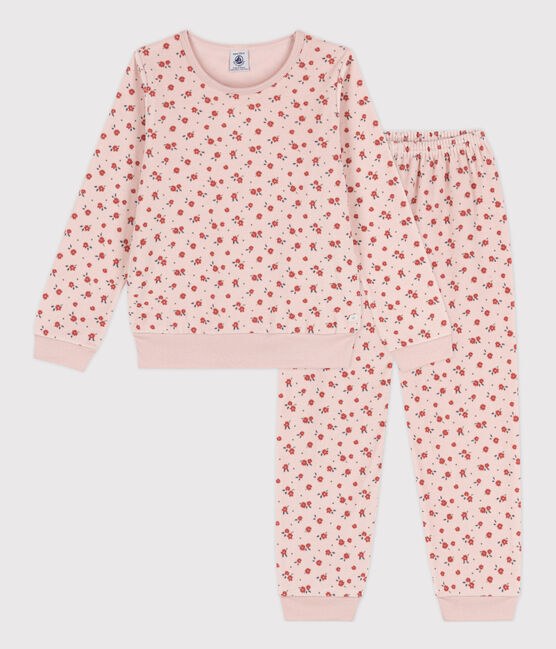 Pigiama a fiori bambina in ciniglia rosa SALINE/bianco MULTICO