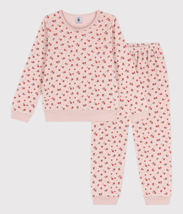 Pigiama a fiori bambina in ciniglia rosa/multicolore