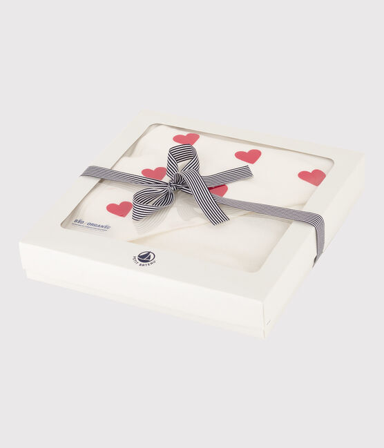 Asciugamano quadrato da bagno con cuori in cotone bianco MARSHMALLOW/rosso TERKUIT