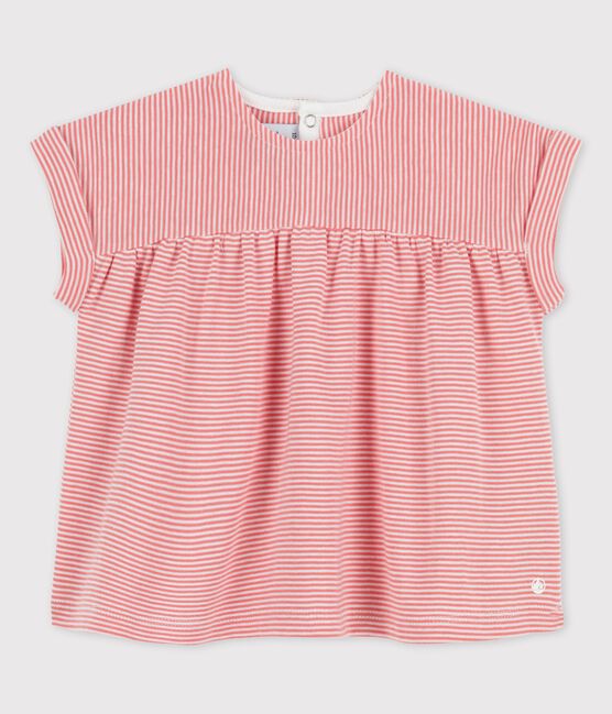 Blusa bebè a manica corta in cotone biologico rosa PAPAYE/ MARSHMALLOW