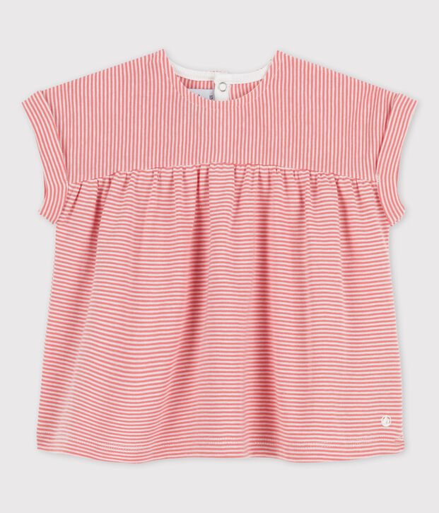 Blusa beb&egrave; a manica corta in cotone biologico rosa/bianco