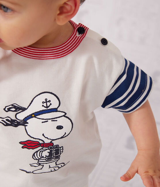 T-shirt Petit Bateau X Snoopy in jersey leggero bebè bianco MARSHMALLOW/bianco MULTICO