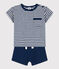 Completo bebè in jersey fiammato e cotone blu MEDIEVAL/bianco MARSHMALLOW