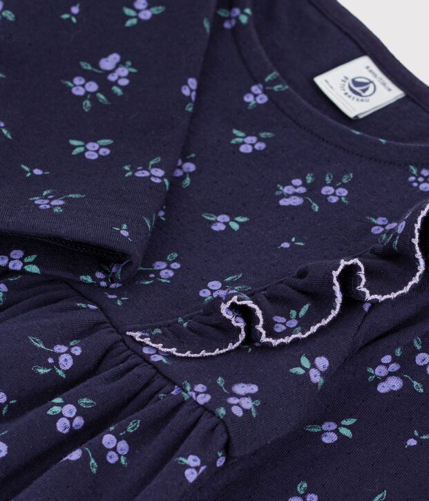 Abito a maniche lunghe in cotone a fiori bambina blu/multicolore