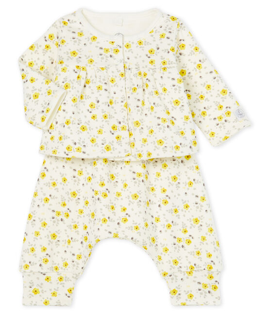 Completo tre pezzi bebè femmina in lana e cotone bianco MARSHMALLOW/bianco MULTICO
