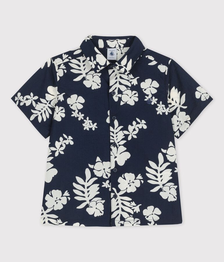 Camicia a manica corta in popeline bambino blu/bianco