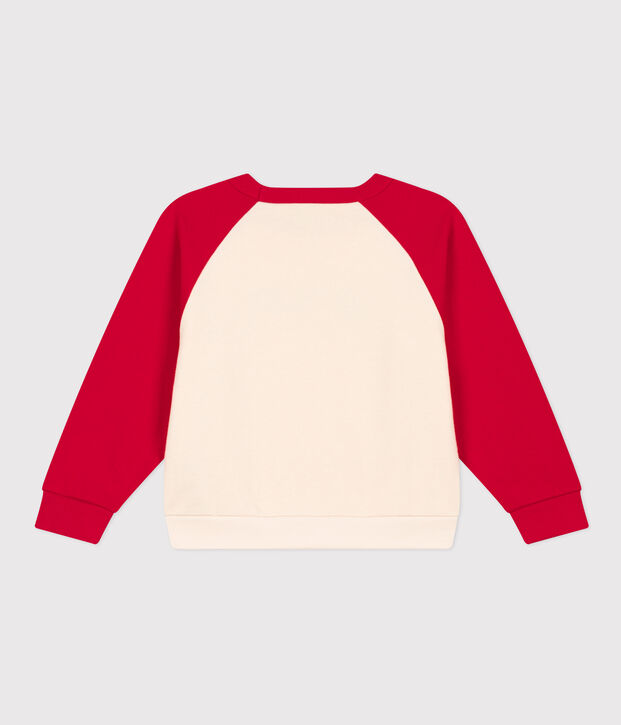 Felpa in molleton bambino ecru/rosso