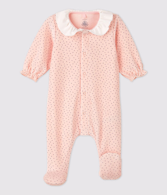 Tutina pigiama bebè femmina in ciniglia di cotone biologico con collo stampato a pois rosa MINOIS/ MAJOR