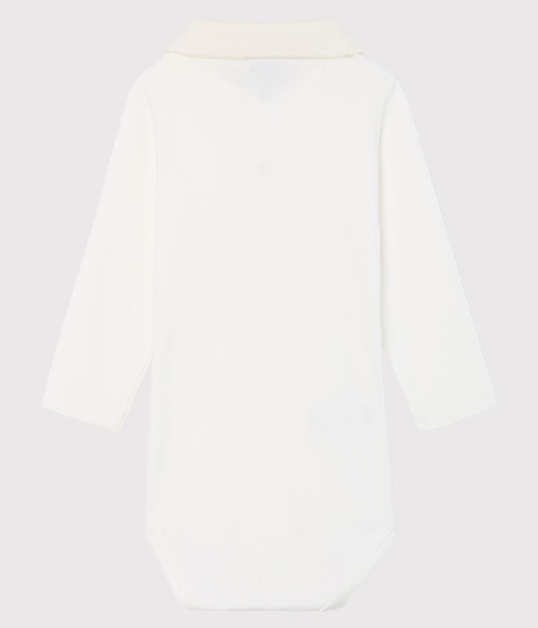 Body manica lunga beb&egrave; maschietto con colletto a polo bianco MARSHMALLOW