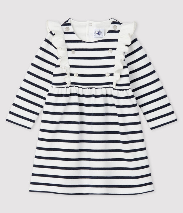 Abito a maniche lunghe da beb&egrave; femmina bianco/blu