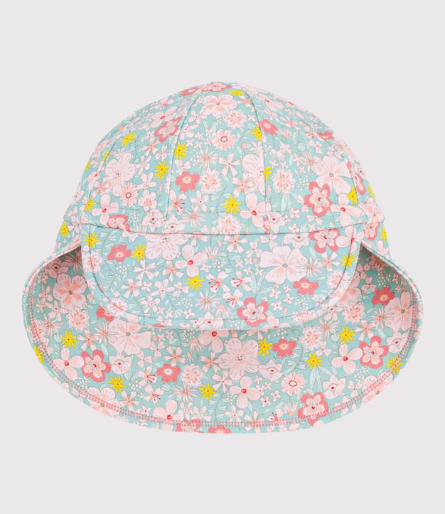 Berretto anti-UV con stampa a fiori neonata blu/multicolore