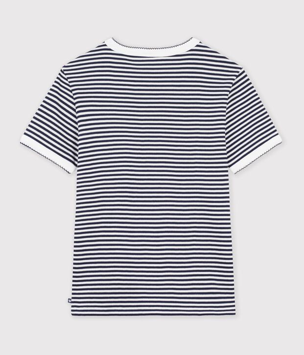 T-shirt a maniche corte in cotone a righe donna blu/bianco