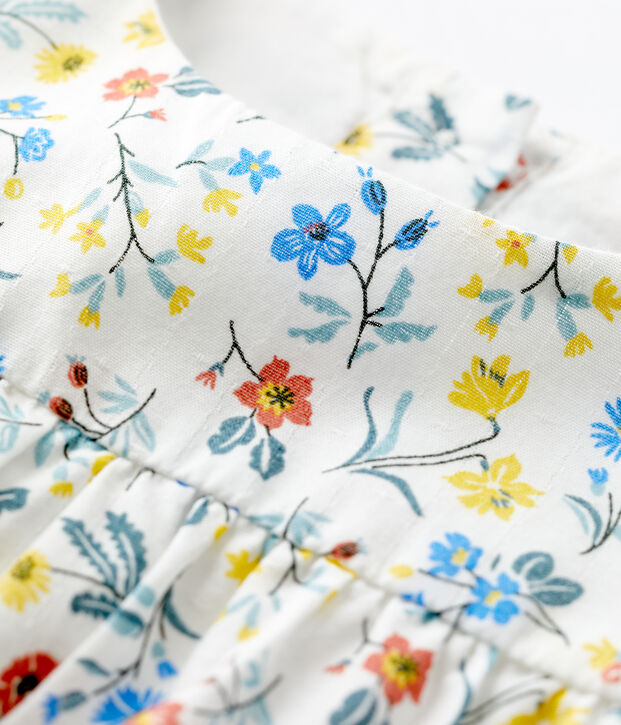 Tutina corta beb&egrave; in popeline a fiori bianco/multicolore