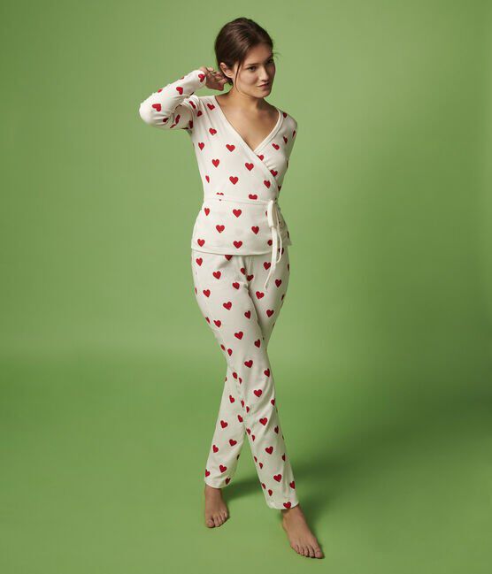 Pantaloni homewear in cotone a cuori Donna bianco MARSHMALLOW/rosso TERKUIT
