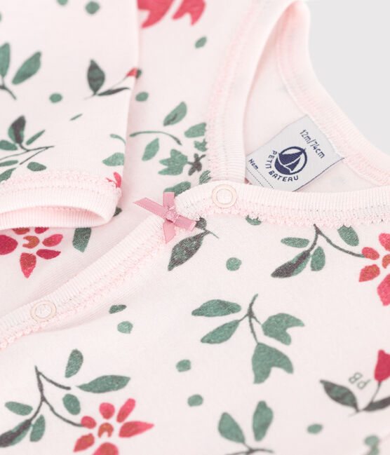 Pigiama senza piedini in cotone a fiori neonato rosa FLEUR/bianco MULTICO