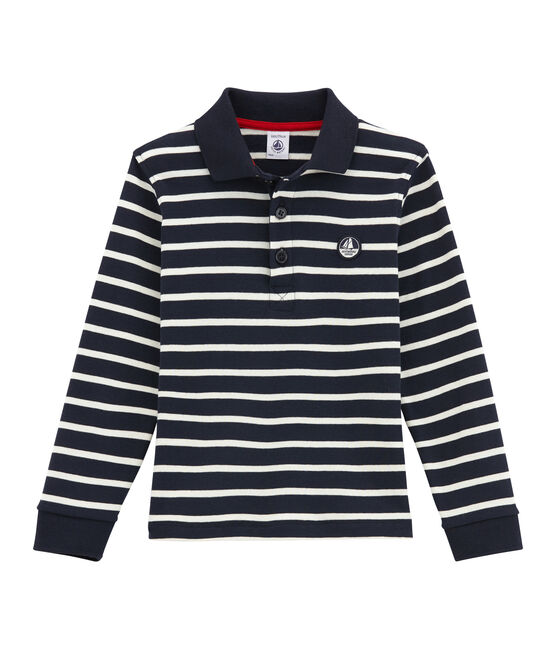Polo maniche lunghe per bambino blu SMOKING/beige COQUILLE