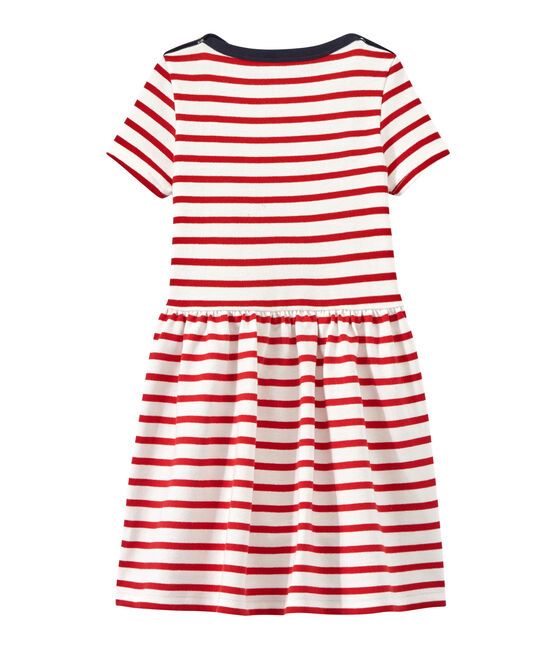 Abito bambina rigato bianco MARSHMALLOW/rosso TERKUIT