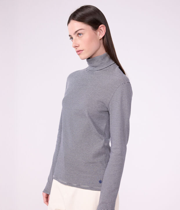 T-shirt dolcevita L'ICONIQUE in cotone Donna blu/bianco