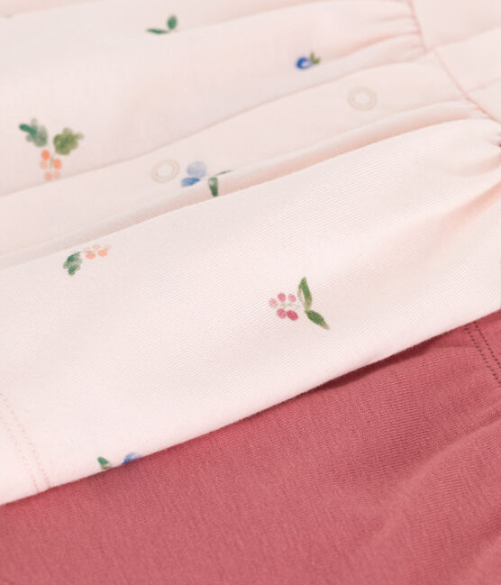 Completo nascita due pezzi in cotone con blusa a volant rosa FLEUR/bianco MULTICO