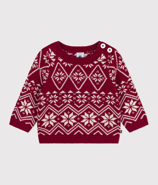 Maglione in misto lana e cotone fantasia neonato rosso AMARANTE/ AVALANCHE