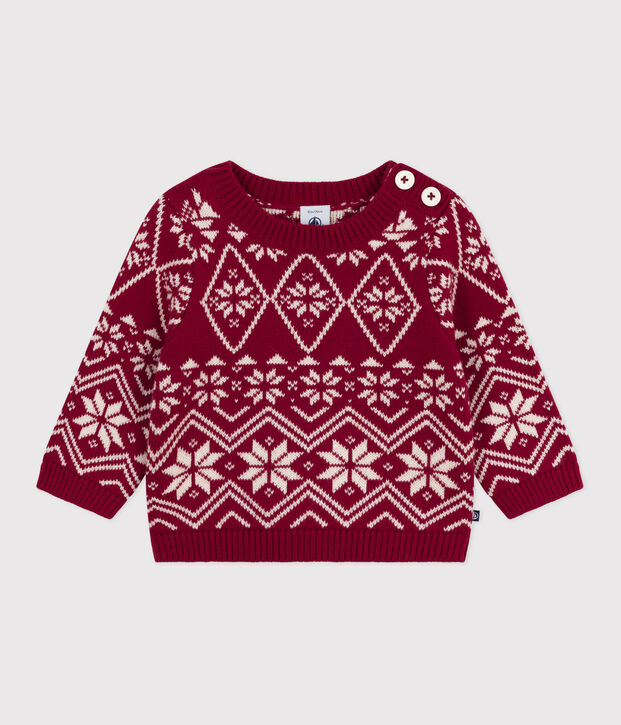 Maglione in misto lana e cotone fantasia neonato rosso/ecru