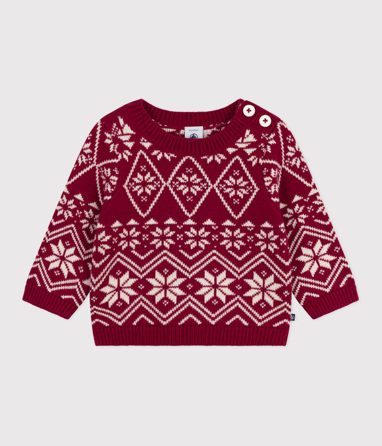Maglione in misto lana e cotone fantasia neonato rosso/ecru