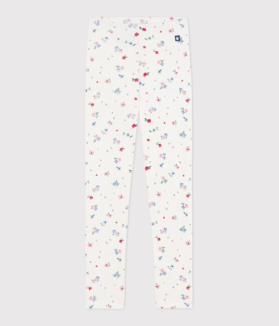 Leggings in cotone stampato a fiori bambina bianco MARSHMALLOW/bianco MULTICO