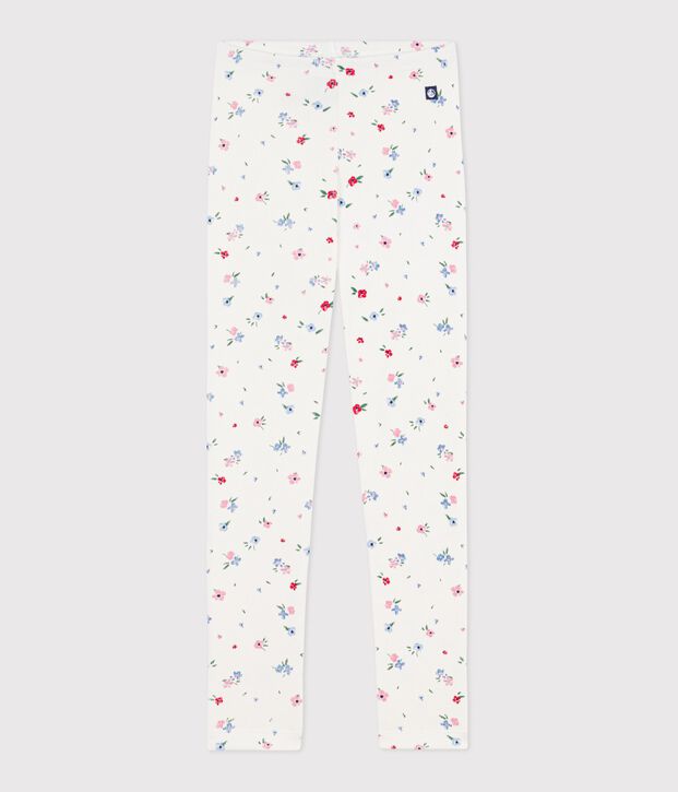 Leggings in cotone stampato a fiori bambina bianco/multicolore