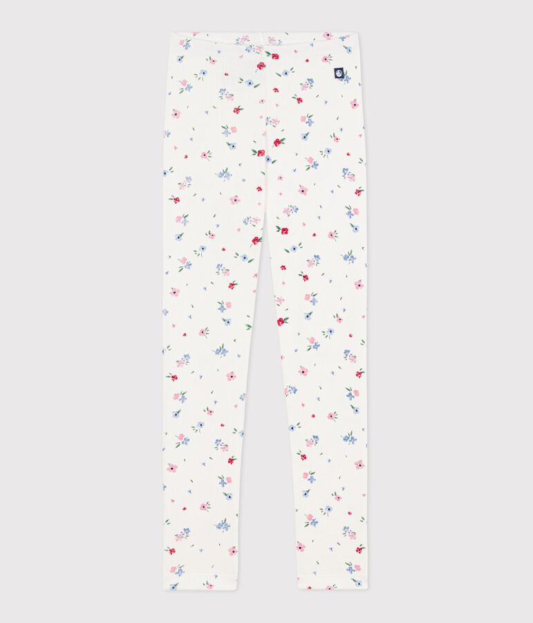 Leggings in cotone stampato a fiori bambina bianco/multicolore