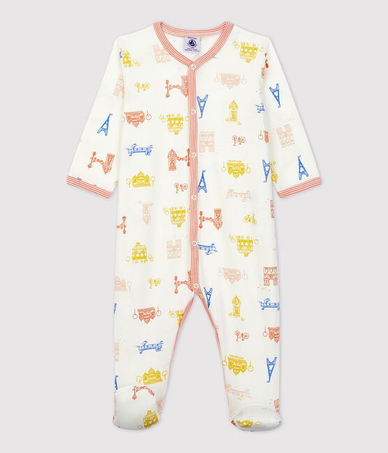 Tutina pigiama bebè fantasia Parigi in cotone bianco MARSHMALLOW/bianco MULTICO