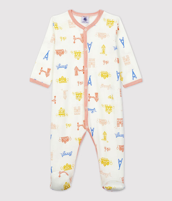 Tutina pigiama bebè fantasia Parigi in cotone bianco MARSHMALLOW/bianco MULTICO