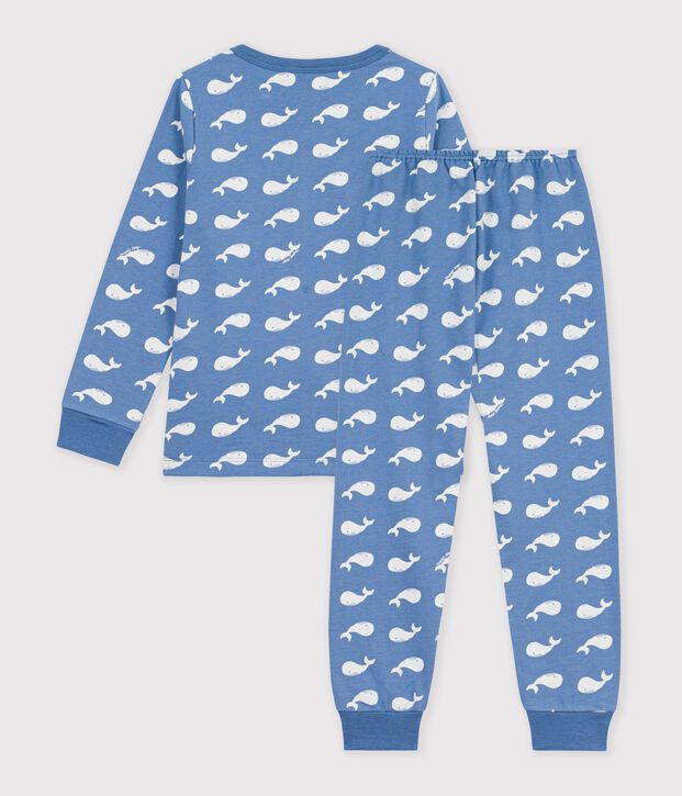 Pigiama in tessuto felpato con balene stampate bambino blu/bianco