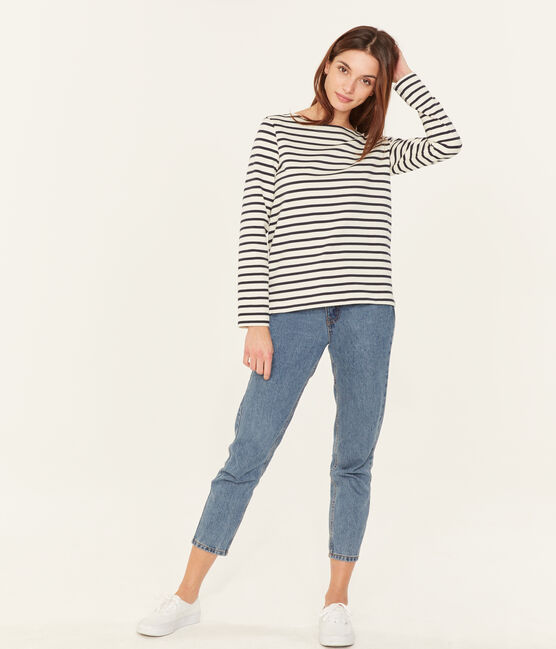 Marinière iconica donna beige COQUILLE/blu SMOKING