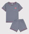 Pigiama corto millerighe in cotone per bambini blu MEDIEVAL/bianco MARSHMALLOW